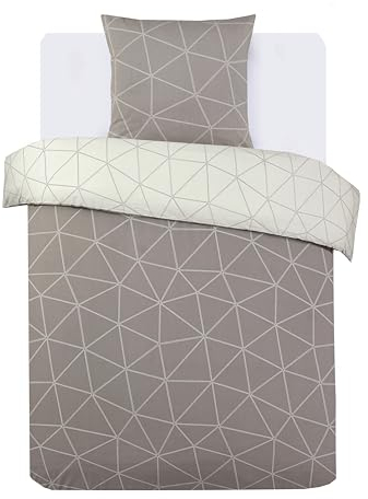 Vision - Parure de lit Réversible 100% Coton - Hugo Beige - Set de Housse de Couette 140x200 cm avec 1 taie d'oreiller pour lit 1 Personne - Fibres Naturelles - Oekotex