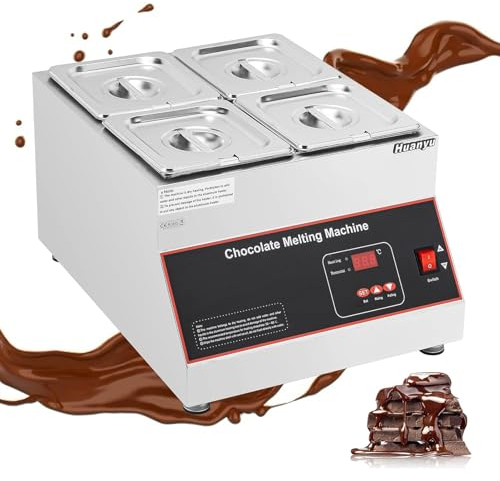 ExoticaBlend Calentador Electrico de Chocolate profecional Fundidor de Chocolate Comercial Crisol de Chocolate Máquina Profesional de Templado de Chocolate Control Digital,4Tank