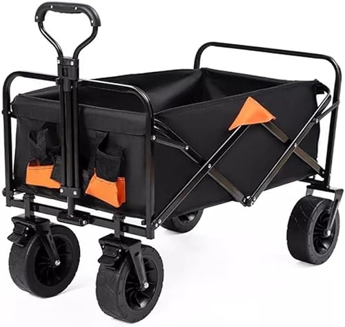 Einkaufswagen, zusammenklappbarer Einkaufswagen, tragbar, faltbar, 150 l, großes Fassungsvermögen, Multifunktionswagen, Outdoor-Campingtisch, leichter Wagen, Grillwagen, Bollerwagen (schwarz, 105 x