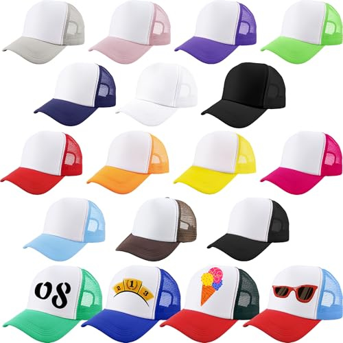 SGBETTER 18 Stück Kinder DIY Sublimation Trucker Hüte Blank Trucker Hüte Sommer Mesh Baseball Caps für Kinder Sommer Outdoor Sport
