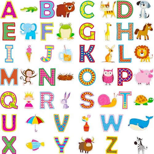 52 Alphabet & Tier-Gel-Aufkleber, Dicke Fenster- und Tür-Klebaufkleber, Abnehmbare, Wiederverwendbare Aufkleber für Kinder, Kleinkinder, Zuhause, Klassenzimmer, Tierparty-Zubehör (nicht essbar)