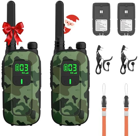 Radioddity PR-T3 PMR446 Walkie Talkie für Kinder, 16 Kanal, VOX | Lizenzfreies Funkgerät ab 3 Jahre, 4km Reichweite, Taschenlampe, 2er-Pack (Blau/Grün)