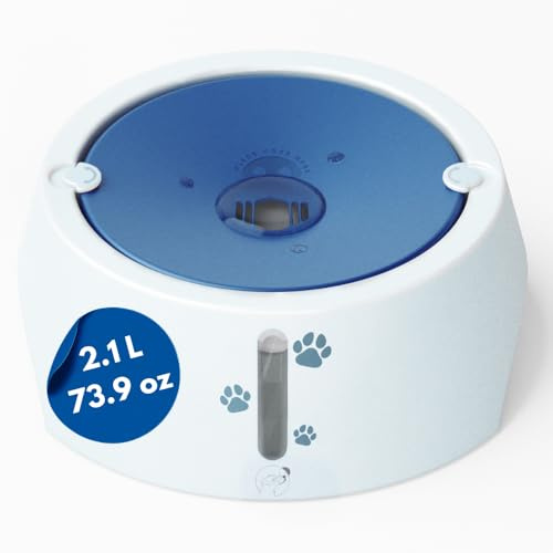 BARKING&MAD no spill water bowl for dogs 73.9oz (2.1L) - non spilling, anti-gulping, slow water feed dispenser for large and medium size breeds for slow drinking and messy gulping sloppy drinkers