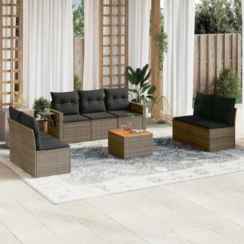THOYTOUI 8-TLG. Garten-Sofagarnitur, Gartengarnitur Set Gartenlounge Set Balkonmöbel Set Balkon möbel Set Geeignet für Terrasse Balkon Garten Veranda mit Kissen Grau Poly Rattan