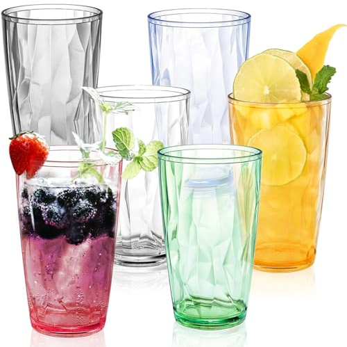 LOSYHU 6 Pack 500ml Plastic Tumblers, Reusable Plastic Drinking Glasses, Unbreakable Acrylic Plastic Highball Glasses for Picnics, Camping, Parties, Everyday Use, BPA Free