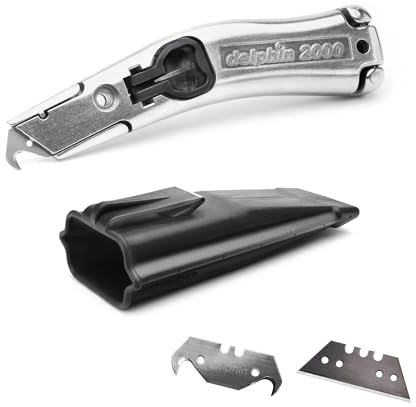 Delphin®-2000 Teppichmesser, Klassik Edition, Feststehende Klinge, Profi Cuttermesser, Alu, Klingen und Kunststoffköcher, Rechts- u. Linkshänder