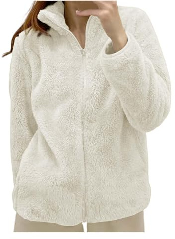 Generico Sudadera de forro polar para mujer de invierno cálida con cremallera, chaqueta de casa para mujer de invierno corta de forro polar sin capucha, chaquetas de invierno con forro polar, color