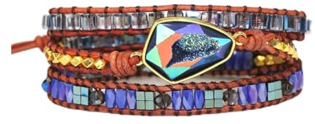 MIUYTRN Überzug bunter Kristall-Charm, 3 Stränge, Wickelarmbänder, handgefertigtes Lederarmband, Weben, Statement-Kunst-Armband, Geschenk cuicui(Blu)