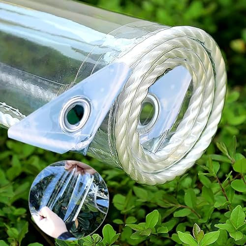 Strapazierfähige, transparente Abdeckplane, 0,35 mm dick, wasserdicht, für Gartenmöbel, Wohnwagen und mehr, regenfest, Mehrzweckplane mit verstärkten Gummiecken und Seil, individuelle Größe, 400 g/m²