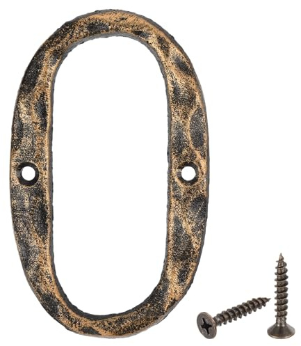 sourcing map House Address Letter, 4.9 Inch Cast Iron Vintage Wall Letter O Outside Letters for Home Street Office Mailbox Sign, Black & Gold
