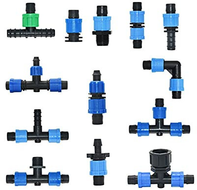 Conexión de agua por aspersión Conector de cinta de riego por goteo de 20 a 16 mm Conector de extremo de codo en forma de T con tuerca de seguridad Conector de riego por goteo Rosca de 1/2 a 3/4