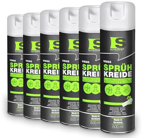 Spraytive 6 x 500 ml di gesso bianco – Colorante a gesso lavabile, spray per pavimenti, spray temporaneo per asfalto, erba, calcestruzzo