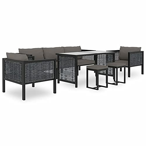 Iiaky 8-TLG. Garten-Lounge-Set mit Auflagen Poly Rattan Anthrazit TerrassenmöBel Chaiselongue // 49406