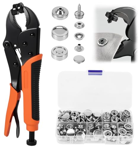 Snap Fasteners Kit - Heavy Duty Snap Button Plier with 3 Dies and 40 Sets 15mm Snaps, Adjustable Vice Grip Metal Snaps Buttons Set for Replacing Metal Snaps, Repairing Boat Covers Canvas Sewing Tarps