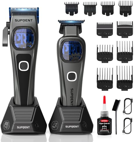 SUPRENT PRO Professionelle Haarschneider für Männer - Barber Clippers & Zero-Gapped Trimmer Kombination mit Ladegerät, 10000 U/min Motorengeschwindigkeit, Klingen mit blauer Titanbeschichtung