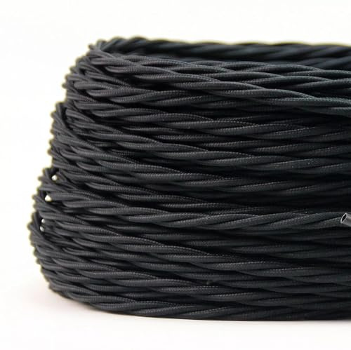 LEDSone Vintage Braided Fabric Cable 3M Black, 3 Core 0.75mm² Twisted Flex Electrical Wire, Silk Cloth Covered Lighting Cord for Pendant Lamps, DIY Lighting Projects, Retro Industrial Lamp Cable