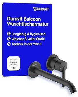 Duravit Balcoon Waschtischarmatur, Unterputz, Wasserhahn Bad, Armatur Waschbecken, Schwarz Matt