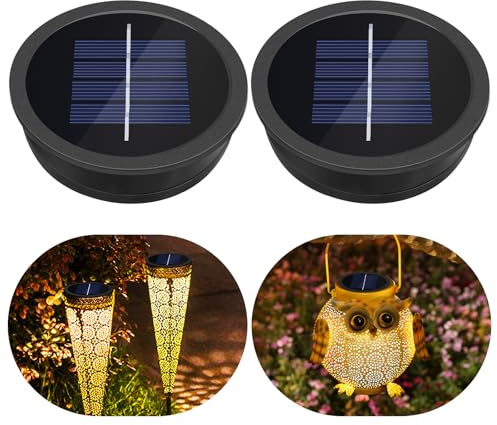Pack of 2 Solar Light Replacement Top 7cm Outside Lanterns, IP44 Waterproof with Warm Light, 600mAh/1.2V, LED Solar Replacement Top Unit for for Outdoor Hanging Garden Lantern Lamp