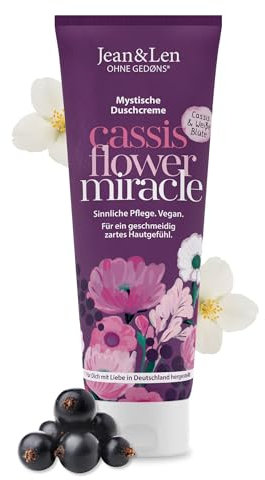Jean & Len Mystische Duschcreme Cassis & Weiße Blüte, reinigt die Haut sanft und schonend, für trockene Haut, sinnlicher Duft nach Cassis und Jasminblüte, ohne Parabene & Silikone, vegan, 250 ml