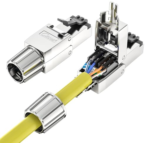CNCOB RJ45 Netzwerk-Steckverbinder 4 Stück, 10 Gigabit, Werkzeuglos, Vergoldetes Kupfer, 22-26 AWG, für Gaming und Büro (CAT6 UTP Metal)