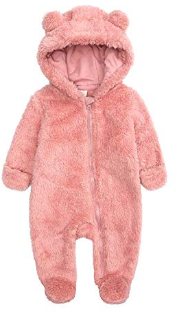 KIDDLETOWN Baby Snowsuit Newborn Winter Hooded Romper Fleece Snowsuit Baby Zipper Jumpsuit Cartoon Bear Winter Coat for Girls and Boys 0-12 Months