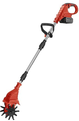 Cultivador EléCtrico De 21V,270 Rpm, Con 2 O 4 Cuchillas De Acero, 20Cm De Ancho Y 25Cm De Profundidad, Recargable, PortáTil, Para JardineríA Y Cultivo De Suelo,Red-DualBlades-1battery