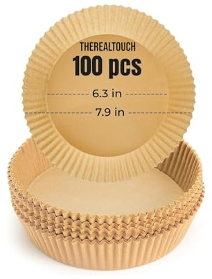 The Real Touch 6.3 Inch 100Pcs Round Air Fryer Liners, Disposable Baking Parchment Paper, Non-Stick & Greaseproof, Compatible with Ninja, Tower, COSORI, Russell Hobbs and Other Dual Zone Air Fryers