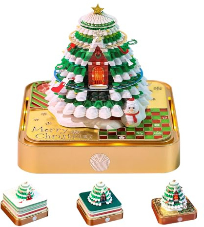 WDKXCN Calendrier 3D 2026, bloc-notes 3D avec lumière, calendrier à déchirer avec boîte d'affichage transparente, 272 feuilles, bricolage, sapin de Noël, art papier, 10 x 10 x 9 cm, décoration