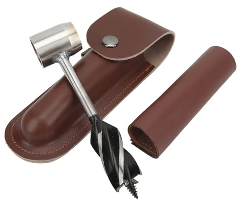 Risegun Jeu de Clés à Tarière Manuelles, Foret à Bois Manuel Multifonctionnel en Acier Inoxydable avec Sac de Rangement (Sac en cuir marron et étui)