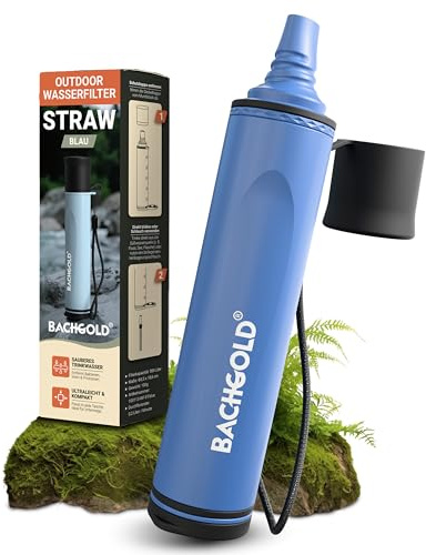 Bachgold Straw vattenfilter utomhus överlevnad – ultralätt prepputrustning ger upp till 500 l färskt dricksvatten för alla nödsituationer, inklusive slang, hållbar konstruktion, Blå