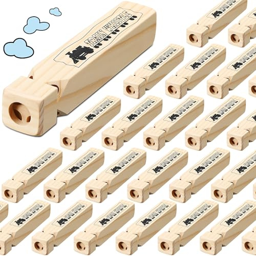 Lenwen 24 Pcs 7.4 Wooden Train Whistles for Kids 4 Tones Train Themed Party Favors Noisemaker Toys for Birthday Party Carnival Prize Educational Game