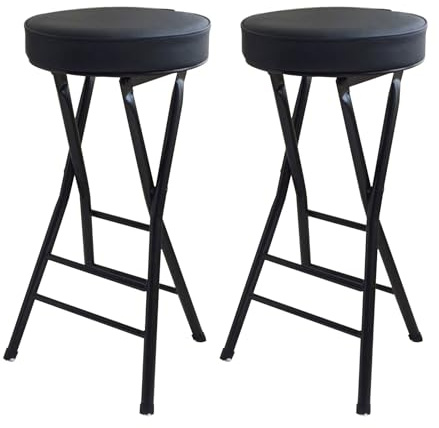 Set di 2 sgabelli da bar pieghevoli, portatili, neri, 63,5 cm, per cucina e tempo libero, salvaspazio, leggeri, facili da riporre, ideali per casa ed eventi