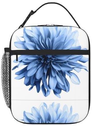 WHJSHOP Sac à déjeuner isotherme portable avec imprimé de fleurs de dahlia bleu - Convient pour les étudiants pour le travail et les voyages