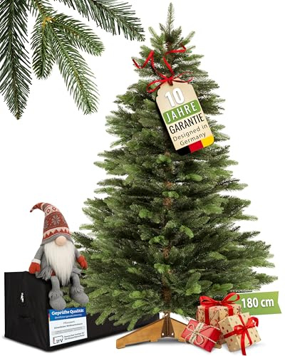 PFLANZWERK® Premium KÜNSTLICHER Weihnachtsbaum NORDMANNTANNE mit Christbaum Holzständer 180cm - TESTSIEGER - NACHHALTIG - GARANTIE - Tannenbaum mit naturgetreuen Nadeln und Zweigen ohne Beleuchtung