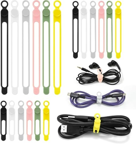 Cable Ties Reusable Silicone Cable Straps 18pcs Cable Wire Ties Cable Cord Organizers for Earphone Phone Charger Audio Cable Computer