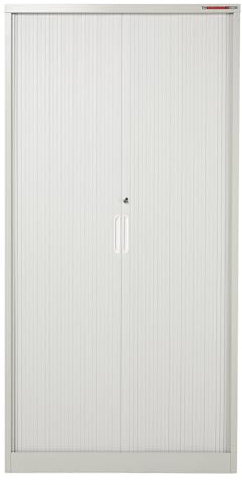 The Workplace Depot Roller Shutter Cupboard – Lockable Tambour Cabinet, Steel Storage with 4 Adjustable Shelves, 1810 x 900 x 400 mm, Black or Grey, For Offices, Schools & Archives (Grey)