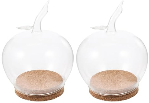DIYEAH 2 pezzi di campana in vetro: vetrina a forma di mela per fiori eterni - cupola trasparente con base in sughero - campana decorativa per centrotavola