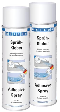 WEICON Spraylim, färglöst, 500 ml, set om 2 | Självhäftande spray, lim för sprayning, för papper, kartong, hårt skum, folier, skum, pussellim, stoppat lim
