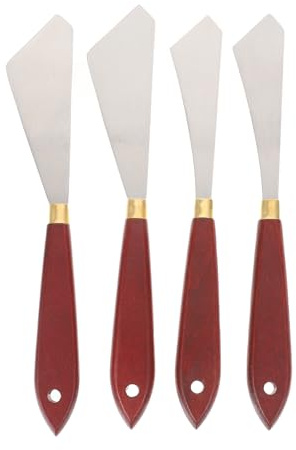 GALPADA Set da 4 Raschietti per Pigmenti in Acciaio Inossidabile Impugnatura Liscia, Spatole per Pittura Artistica e Miscelazione Colori, Strumenti Pratici per Decorazione, Ceramica