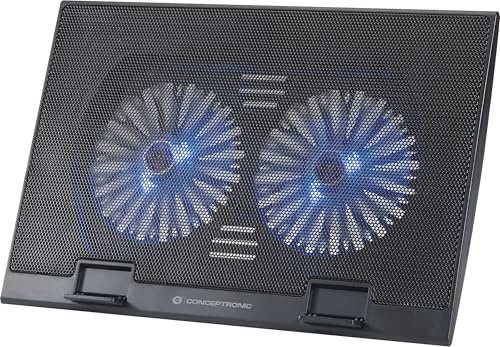 Conceptronic THANA02B Laptop/Notebook Cooling Pad/Tray for up to 17 devices, 2 Integrated fans, Height adjustable, Anti slip design, on/off power switch, usb powered