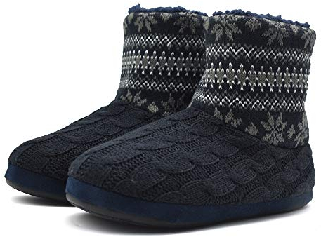 KuaiLu Herren Wolle Hausschuhe Stricken Künstliche Warme Indoor Stiefel rutschfest,Graue,44 EU (UK 10 US 11)