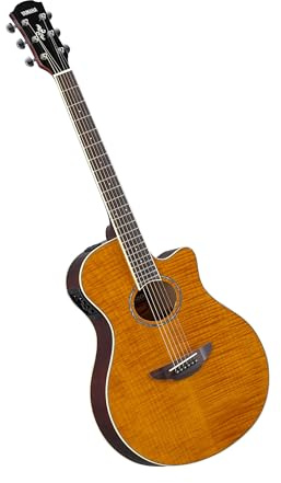 YAMAHA APX600FM Electro-Acoustic Guitar – Flame Maple Top, Slim Thinline Body, 25” Scale, System65 Pickup, EQ, Built-In Tuner – Amber