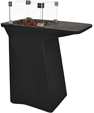 Traedgard Design Feuertisch Verona | 95x60x100 | Bartisch Stehtisch Gas Feuerstelle und Gartenfeuer | mit Flammenschutz aus Glas, Lavasteine, Hülle und Zubehör