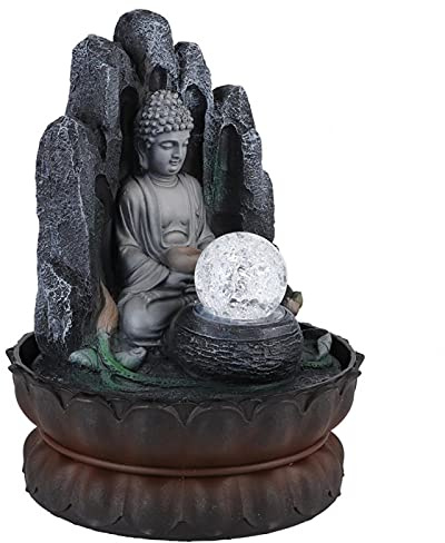 JULYKAI Fontana da Tavolo Buddha per Interni, Fontana da Tavolo Zen LED in Resina Unica, con Pompa sommergibile silenziosa(EU-Plug)
