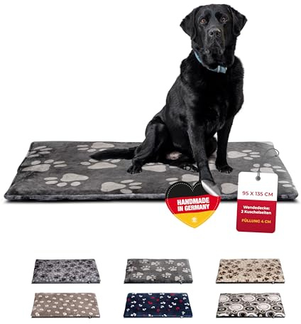 HS-Hundebett® Hundedecke XL (95x135 cm) – rutschfest und gemütlich Dank 3 cm Füllung – Perfekt fürs Sofa, Auto & Hundebox – Pfote Anthrazit, Made in DE