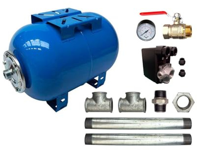 Kit Surpresseur Eau Horizontal 100l - 11/4 Avec Pressostat Et Manomètre