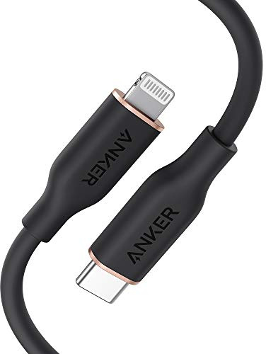 Anker PowerLine III Flow Câble USB C vers Lightning PD (90 cm, Noir Minuit) | Compatible avec iPhone 13/13 Pro Max/12/11 Pro/X/XS/XR/8 Plus, AirPods Pro, Certifié MFi, Gel de Silice