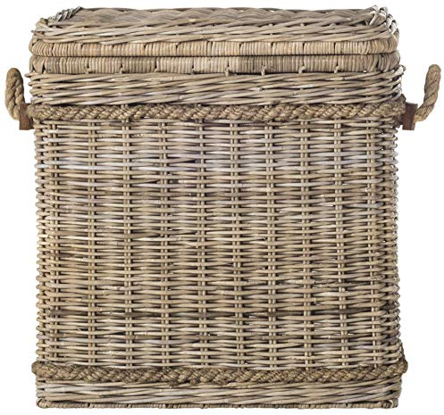SAFAVIEH Home Collection – Sidonie Grey Rattan Storage Hamper, Wicker Storage Basket with Iron Frame for Bedroom, Bathroom or Living Room, Fully Assembled (SEA7020A)