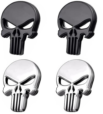 CYUaoao 4 Stück 3D Metall Autoaufkleber Aufkleber Decal Totenkopf Skull | Auto Sticker Schwarz Silber Für Auto Motorrad Fahrrad Dekoration