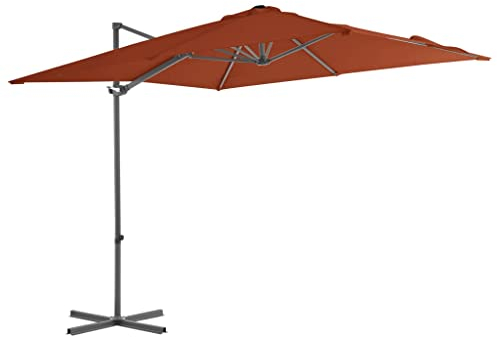 vidaXL Parasol de Jardin en Porte-à-faux avec Mât en Acier, Pare-soleil de Patio, Abri de Soleil, Parasol de Terrasse, Terre Cuite 250x250 cm